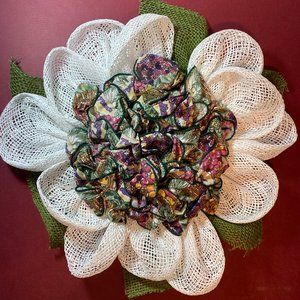 NEW Handmade Multi-color Ribbon and Deco Zinnia Flower Wreath